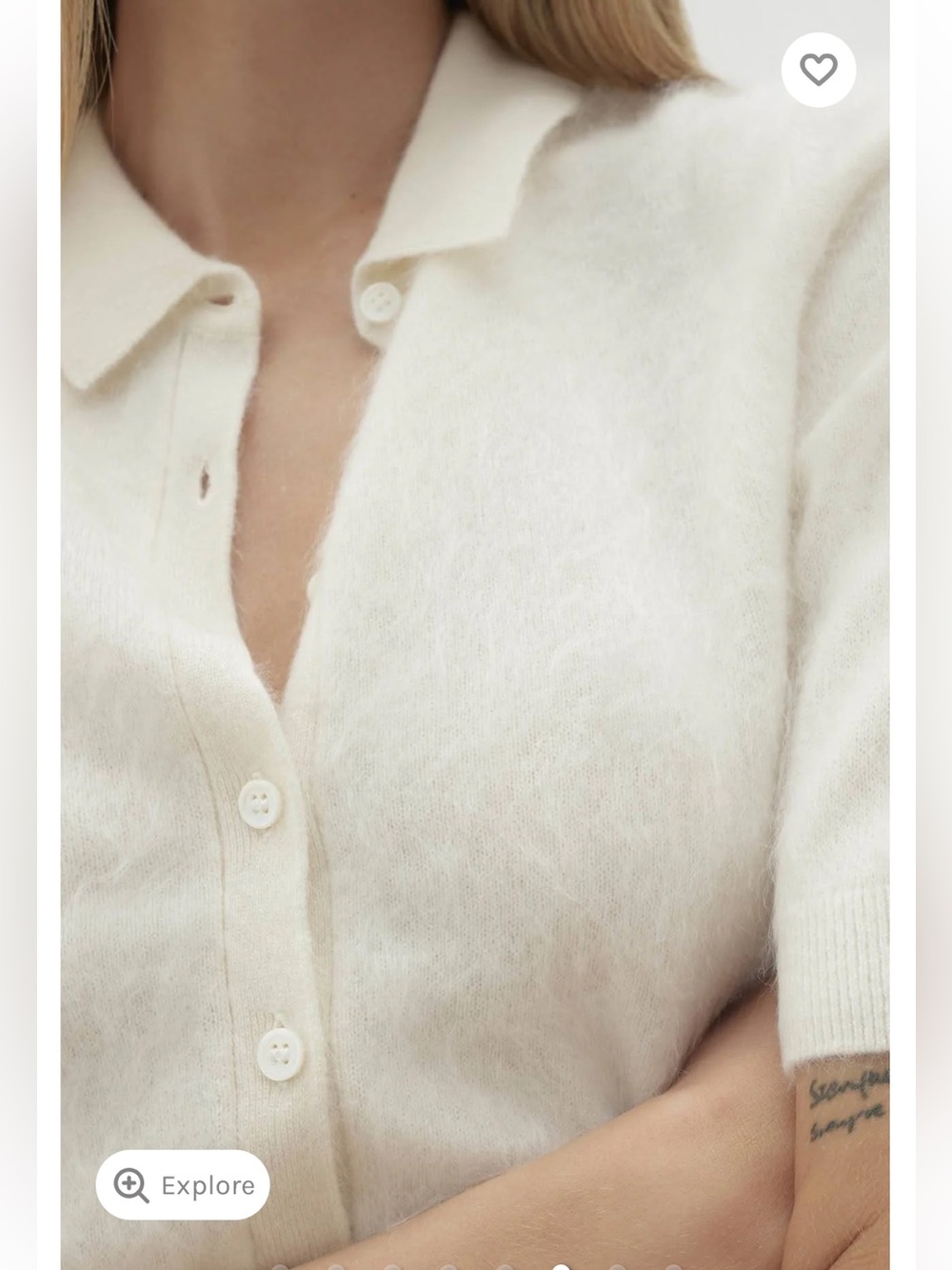 NWT Naked Cashmere Brushed Cashmere Polo Elbow Sleeve Sweater Ivory Ecru M/L - Picture 8 of 14